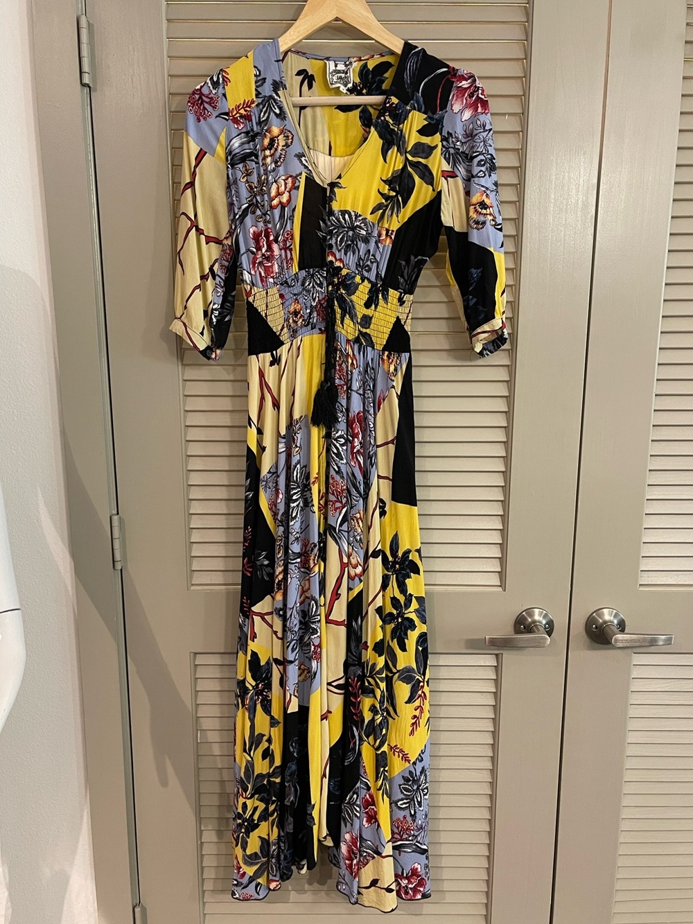 Jaase Floral Print Yellow Maxi Dress with Smocked Waist